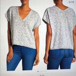 Madewell Marled Ellendale Knit Sweater Tee V-Neck Linen blend cropped oversized